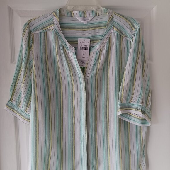NWT Northern Reflections Womens White Size Large Short Sleeve Blouse Striped - Picture 1 of 8